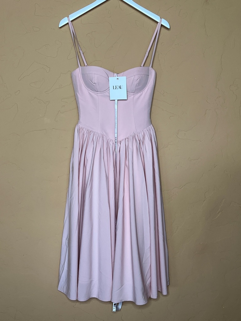 NWT LEAU Blush Pink Midi DRESS w/ Bustier Bodice - Picture 5 of 10